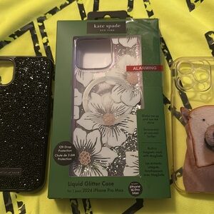 NEW KATE SPADE IPHONE 16 PRO MAX LIQUID GLITTER HARD CASE MAGSAFE FLOWER FLORAL